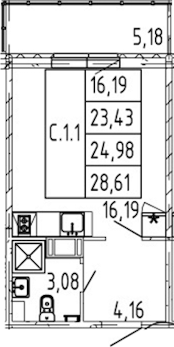 Квартира студия 23.43 м², 6/12 эт., ЖК «Полис ЛАВрики»